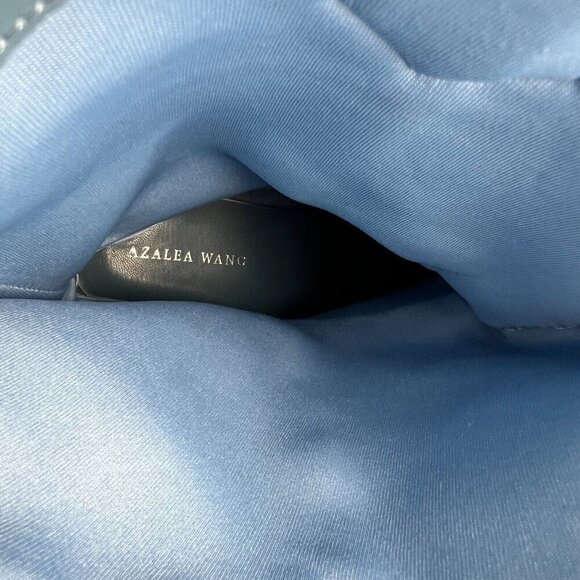 Azalea Wang Blue Denim Rhinestone Fringed Wide Calf Ankle Boots Size 7 Cowboy - Picture 12 of 13